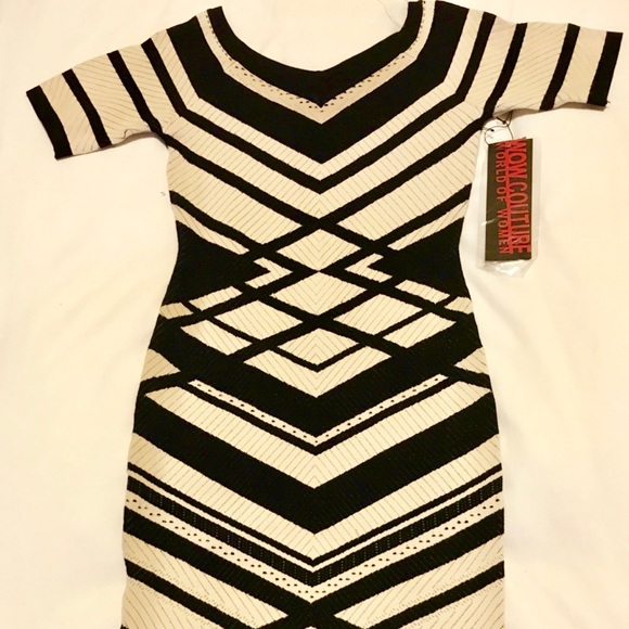 NWT WOW COUTURE B&W OFF SHOULDER KNIT DRESS - S - Picture 7 of 7